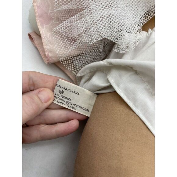 Vintage Applause Dolly Bunny Fabric Plush Doll Pink Dress Tulle Bonnet Easter - Picture 11 of 15